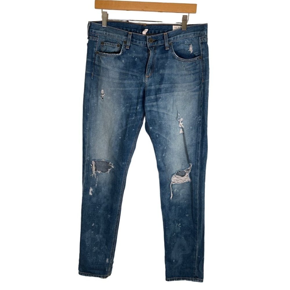 Rag and Bone Women Size 28 Denim Boyfriend Jean Distressed Bleach Splashed Spots